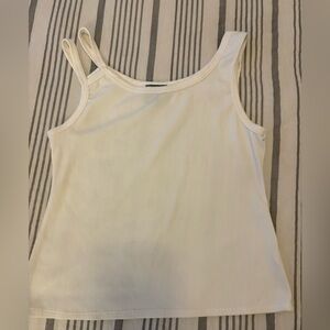 White Ribbed Double-Strap Tank Top